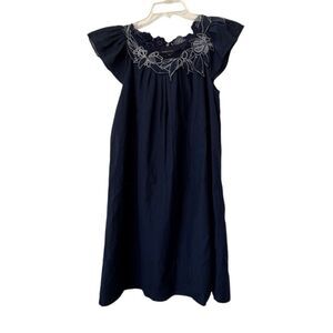 BCBG MaxAzaria Blue Dress Lace Embroidered Cotton Silk Sleeveless SZ 0